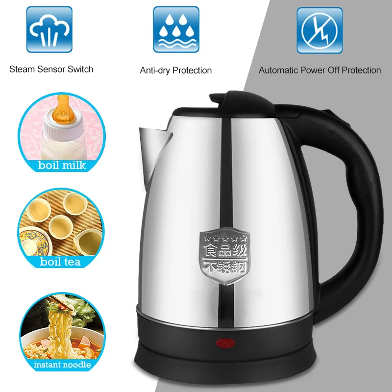 

Electric Boiling Pot Electric Kettle Water Kettle Practical Portable 2L Stainless Steel Heating Keep Warm Office Travel Boiler
