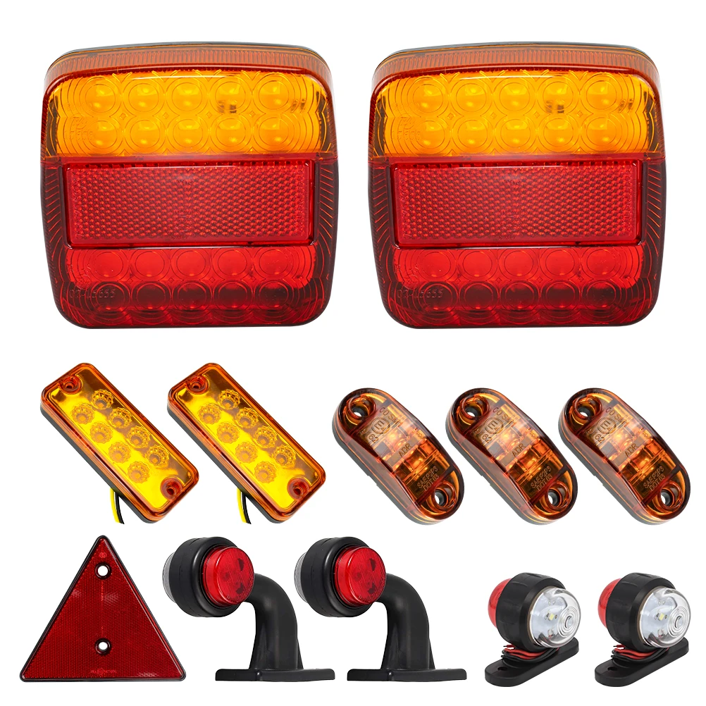 

Trailer Truck Car LED Rear Tail Lights Brake Turn Signal Triangle Reflectors Side Marker Indicator Red White Amber Outline Lamp