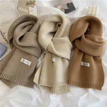

Luna&Dolphin Women Autumn Winter Solid Color Scarf Slim Neckerchief Soft Brown White Warm Knitted Woolen Ins Neck Pashmina Shawl