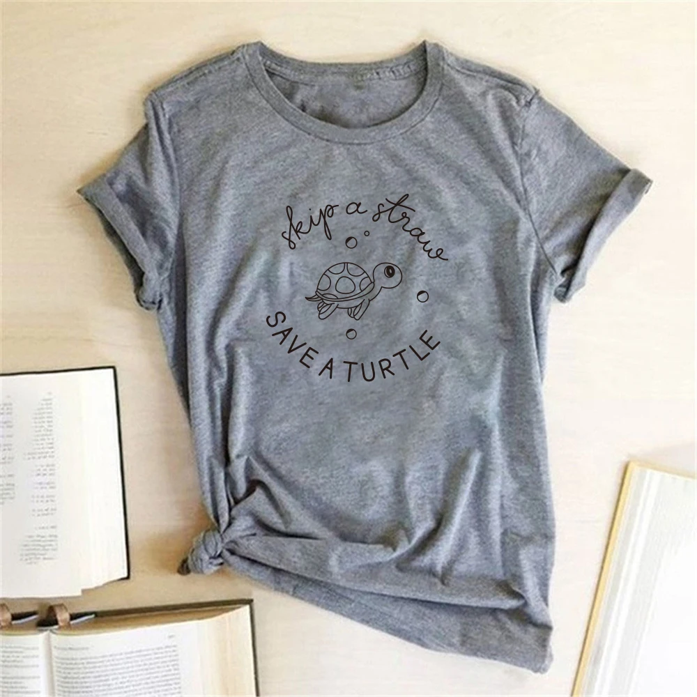 Save A Turtle Printing T-shirts Women Clothing Summer Cute Shirt Graphic Tops For Women Fashion Kawaii Shirt Harajuku Femme