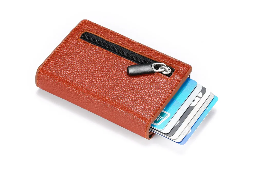 BISI GORO Противоугонный Rfid Id держатель для карт чехол одна коробка алюминиевый кошелек для монет женский магнитный мини кредитный держатель для карт на молнии