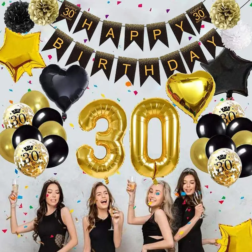 

18th 30th 40th 50th 60th Birthday Party Decorations Men Women Birthday Balloons Black Gold Balloon Garland Arch Set