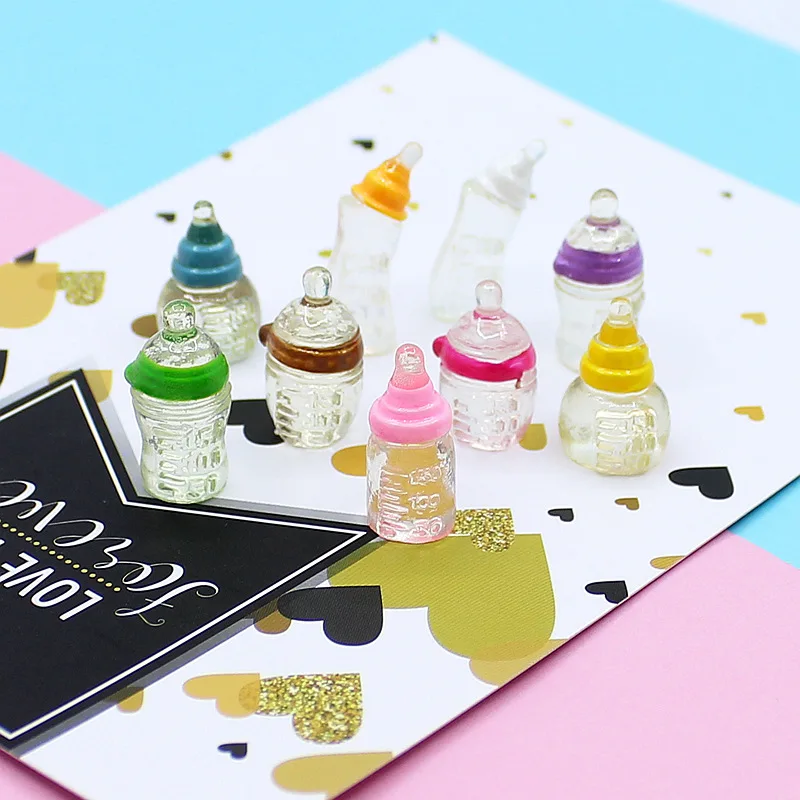 10pcs Cute 1:12 Simulation Mini Milk Bottle Feeding Bottles Miniature Baby Bottle DIY Dollhouse Miniature Accessories 2