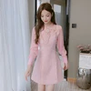 SMTHMA New Fashion Patchwork Thick Woolen Diamonds Bow Tie Tweed Dresses Winter Women Long Sleeve Elegant Pink Vestidos ► Photo 2/6