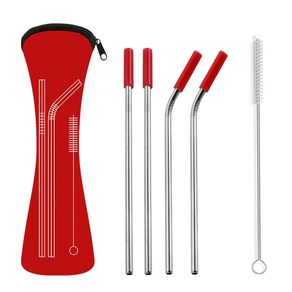 Reusable Stainless Steel Drinking Metal Straw Bent Straight Colorful Straws Tubes Portable Straws Kit Straw Bone Bag Set - Цвет: Светло-желтый