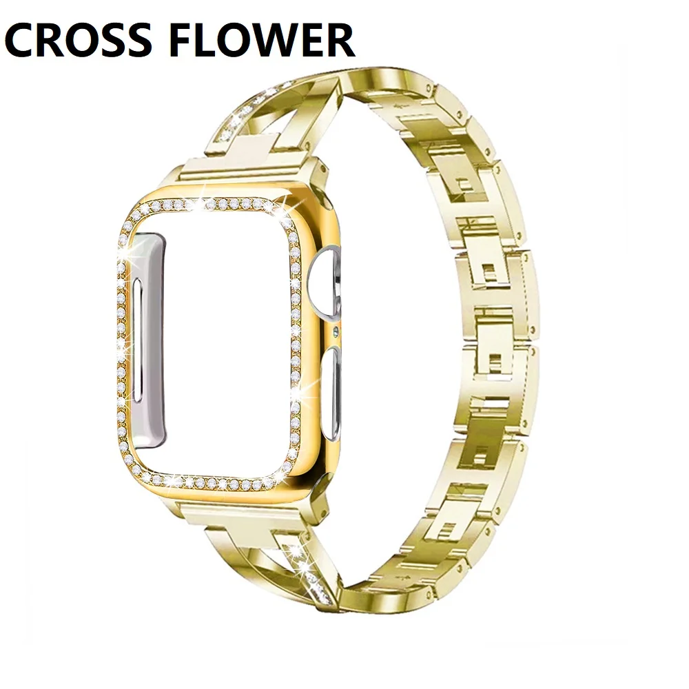 

Strap + Case Suitable for apple watch 5/4/3/2/1 stainless steel crystal diamond bracelet 38mm 40mm 42mm 44mm iwatch metal band
