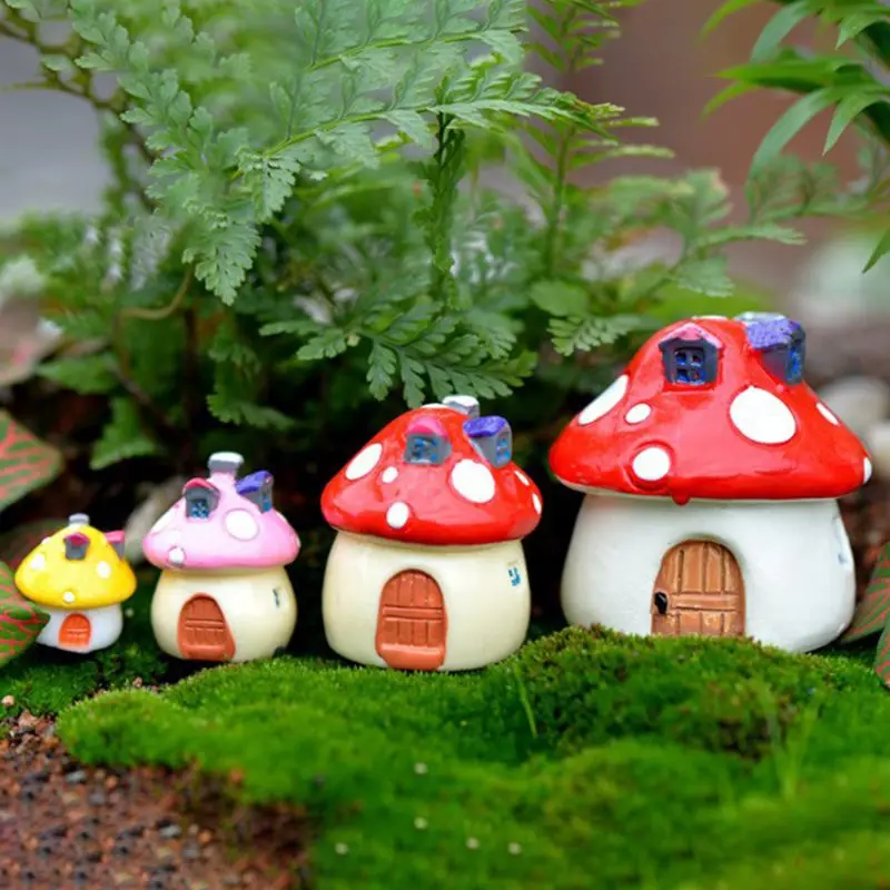 New 4Pcs/Set Mushroom Resin Small House Creative Crafts Miniature Gardening Landscape Pot Fairy DIY Ornament