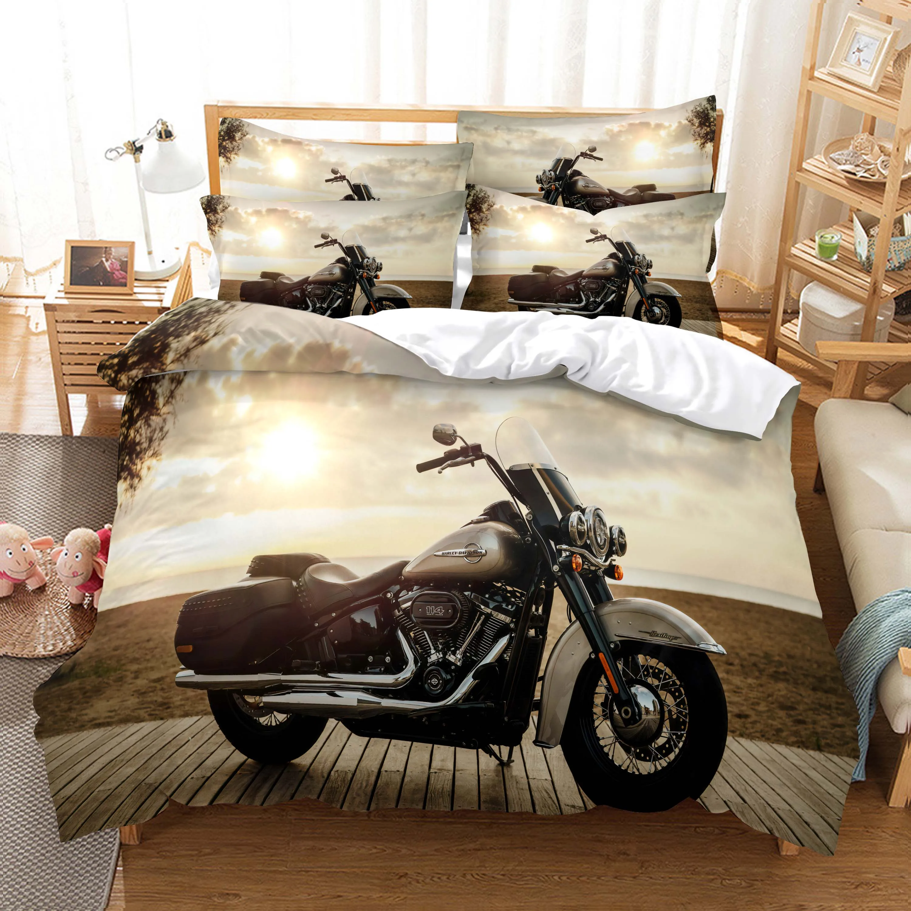 Motorcycle Bedding Set For Bedroom Soft Bedspreads For Bed Home