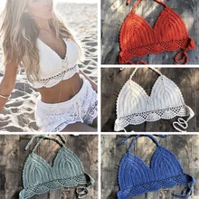 New Bikini Top Handmade Brazilian Solid Women Halter Bralette Knitted Boho Beach Bathing Bikinis Crochet Suit Top Swimsuit