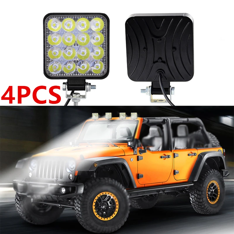 

4pcs Car Truck LED Work Light MINI 48W 16-LED 12V/24V 6000K Work Light Flood Beam Bar Car SUV Off-Road Driving Fog Lamp