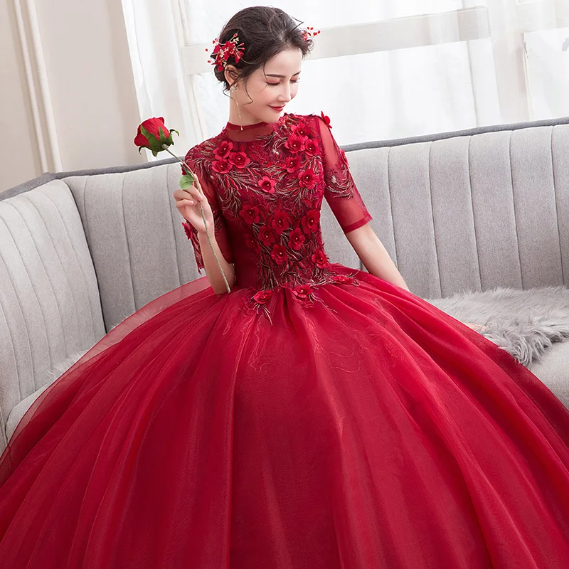 

Quinceanera Dresses 2020 New Party Prom Dress Short Sleeve High Neck Ball Gown Back Zipper Vintage Vestido De Quincenera
