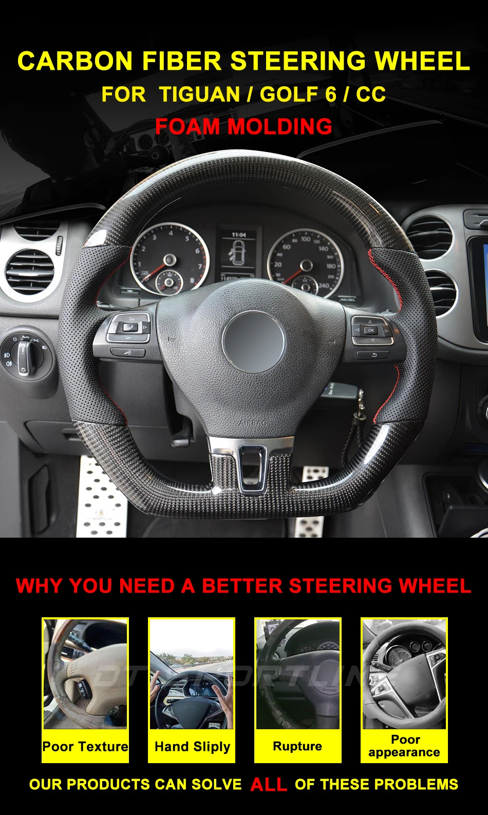 Углеродное рулевое колесо под заказ для VW Golf 6 GTI GTD R MK6 Jetta GLI Scirocco GTS 2,0 T 2008-2013 колеса