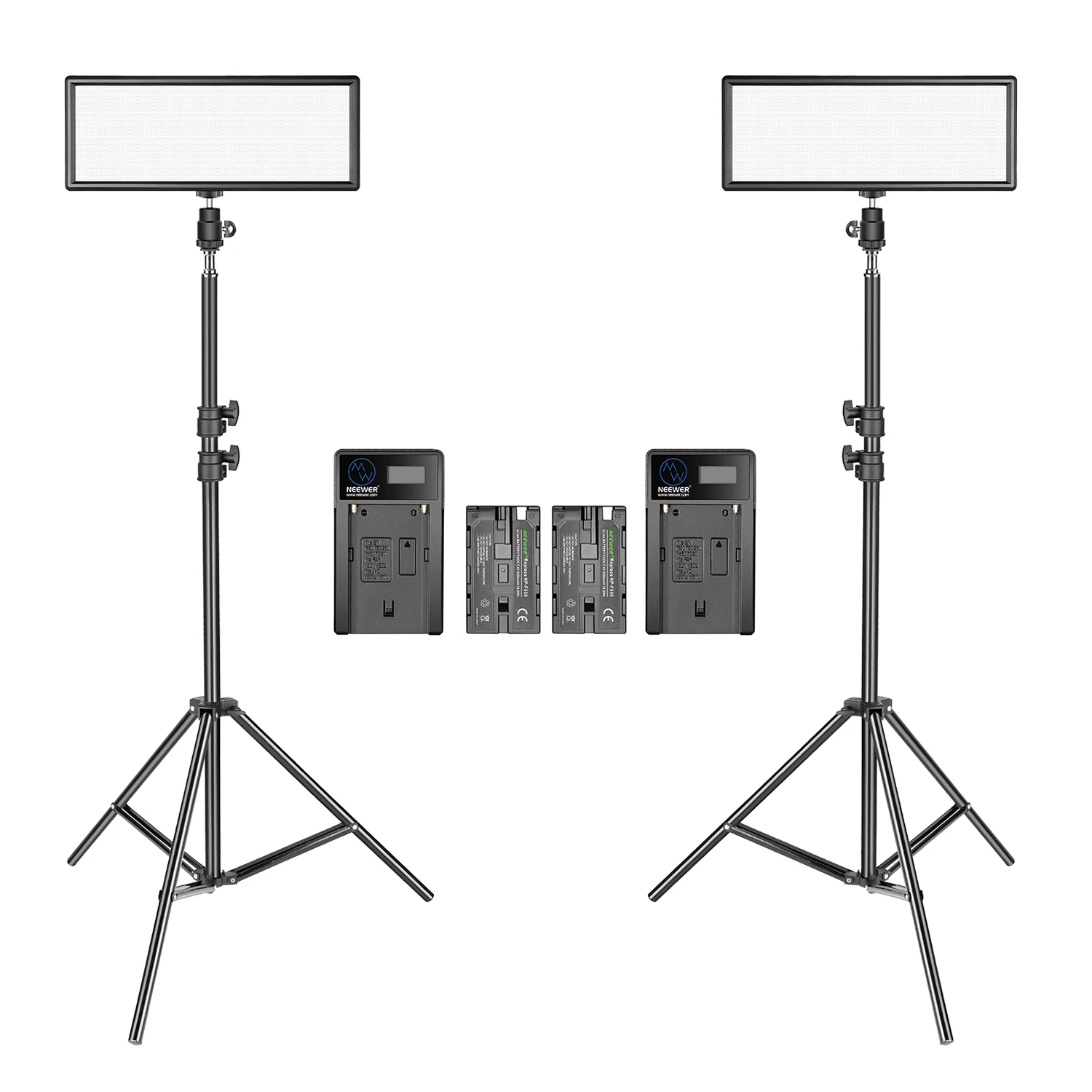 

Neewer 2 Packs Super Slim LED Video Light with Light Stand Photography Lighting Kit, 3200K-5600K Bi-Color Dimmable LED Panel