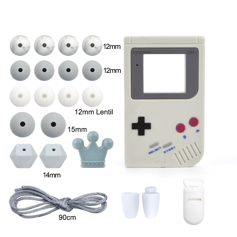 gameboy 1 LOFCA, детский силиконовый прорезыватель, сделай сам, енот, коала, детский прорезыватель, ожерелье, игрушка, мультфильм, соска, цепь, зажим, пищевые Силиконовые Бусины - Окраска металла: gameboy 1