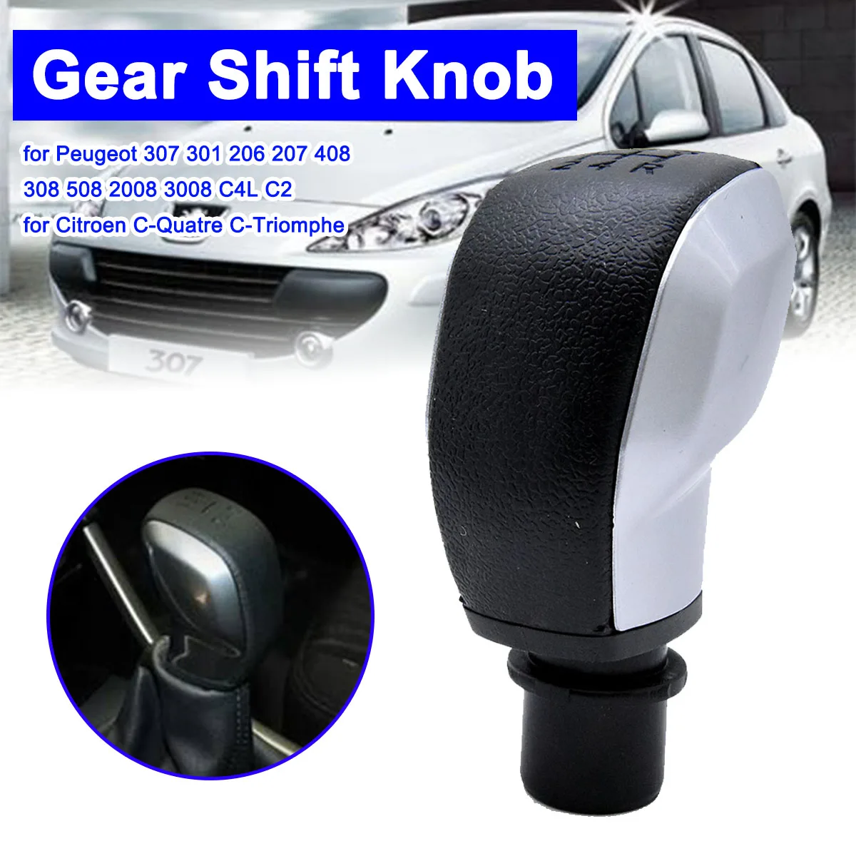 for Peugeot 206 207 307 301 408 308 508 2008 3008 C4L C2 MT 5 Speed Gear Shift Knob for Citroen C-Quatre C-Triomphe Elysee