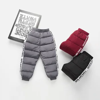 

Child Girl Boy Winter Pants Cotton Padded Thick Warm Trousers Waterproof Ski Pants Kids Elastic High Waisted Baby Trousers