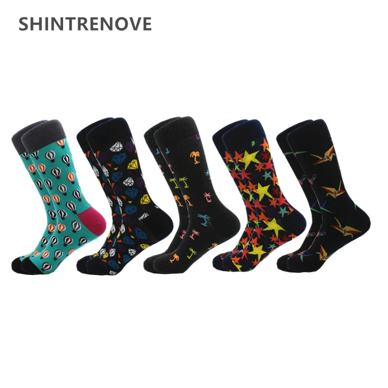 

5 Pairs/Lot Men's Socks Casual Combed Cotton Happy Colorful Socks With Print High Quality Compression Funny Socks Men