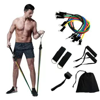 

11PCS Resistance Bands Set Latex Stretch Exercise Band Fitness Equipment Stackable up to 100 lbs for Home Muscle Training