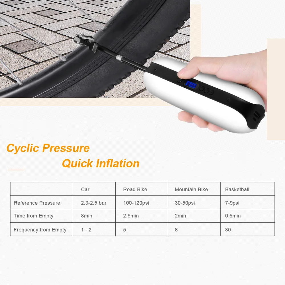 

150PSI Rechargeable Inflator Portable Bicycle Electric Inflator Cycling Air Pressure Pump MTB Road Bike Car Air Pump Bike Pump