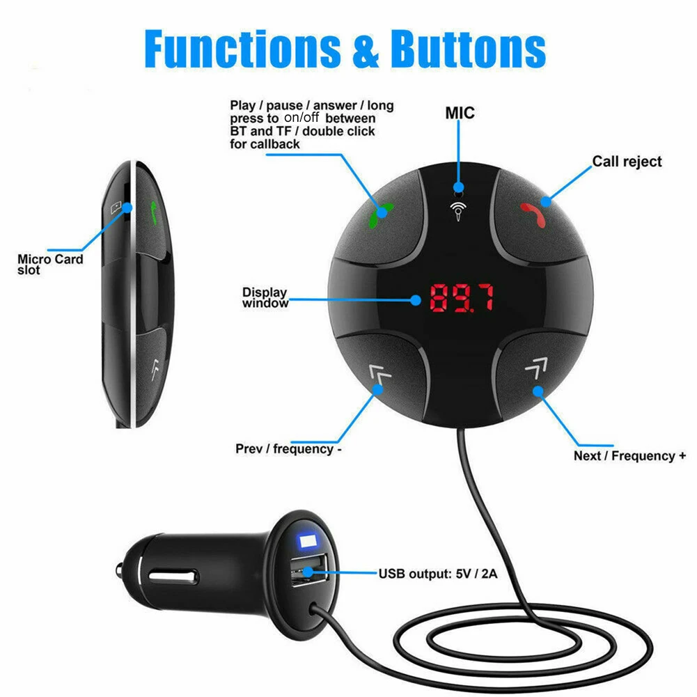 Автомобильный беспроводной Bluetooth fm-передатчик mp3-плеер 2 USB зарядное устройство адаптер