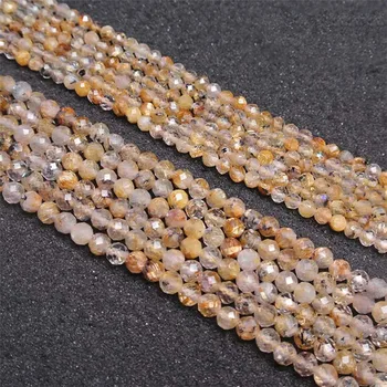 

2-4mm Natural Faced Golden hair crystal irregular round Stone Beads For DIY necklace bracelet jewelry making 15 "free delivery