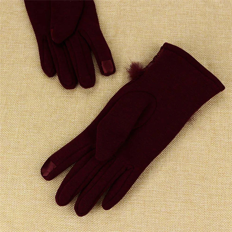 Women Woolen Gloves Winter Keep Warm Full Finger Glove Elegant Ladies Lace Thicken Cashmere Soft Mittens Female Lady