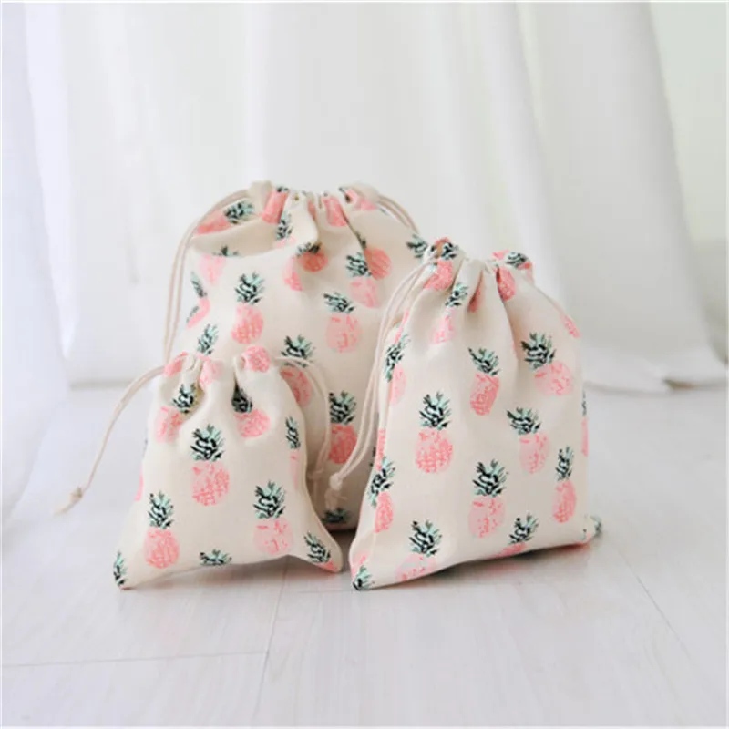 3pcs Фрукты Ананас Drawstring дорожная косметичка дорожный Макияж сумка органайзер для хранения косметичка косметический набор для чистки - Цвет: 3pcs
