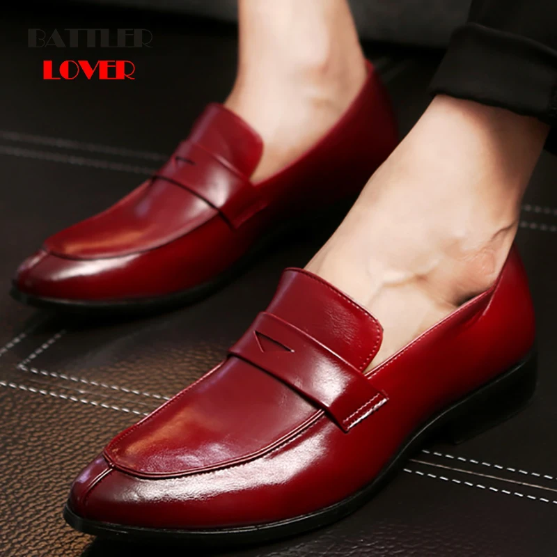 2019 Newest Mens Flat Loafers Italian Dress Shoes Casual Loafer for Men Slip-on Wedding Party Shoes Male Designer Leather Shoes