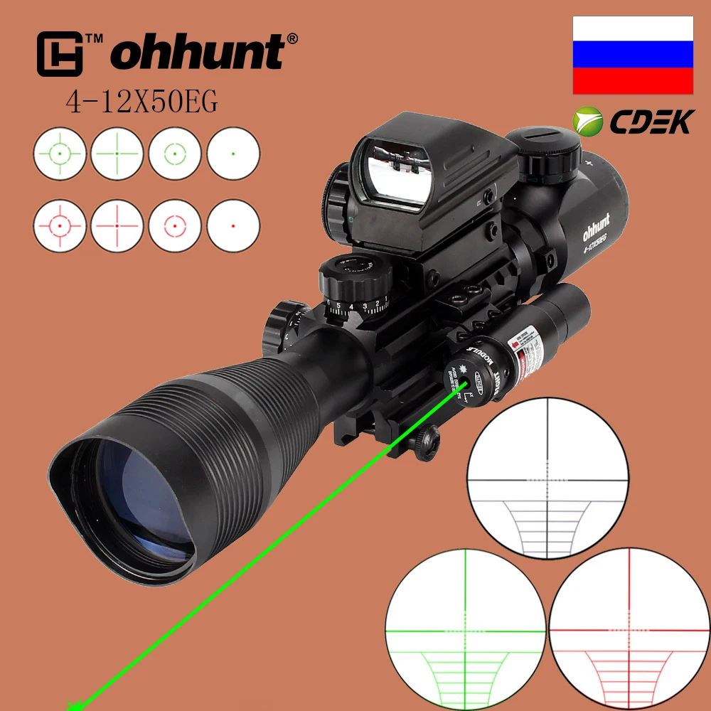 ohhunt Охота Прицел 4 12X50EG Тактический Красный Зеленый Точкий Лазер и не