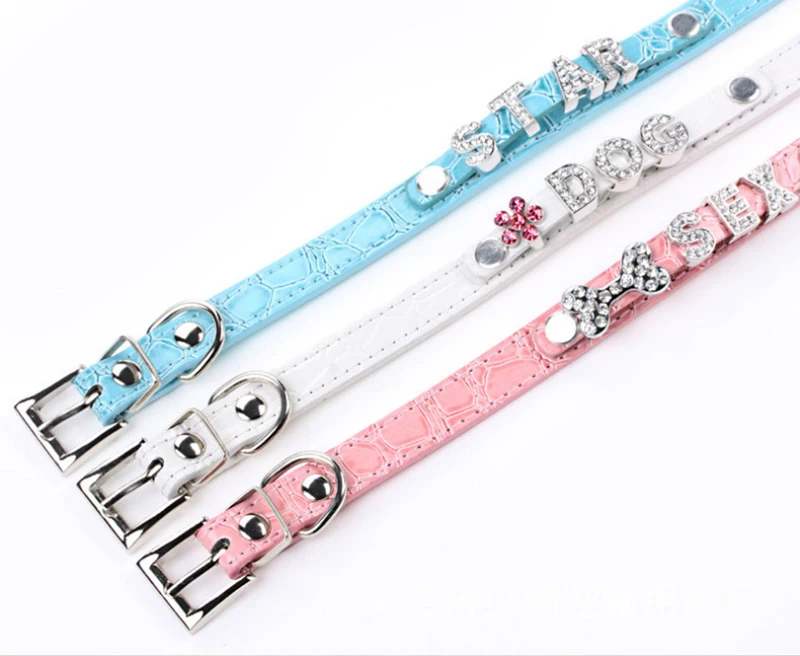 Rhinestone Puppy Dog Collars Personalized Small Dogs Chihuahua Collar Necklace Free Name Charms Pet Accessories