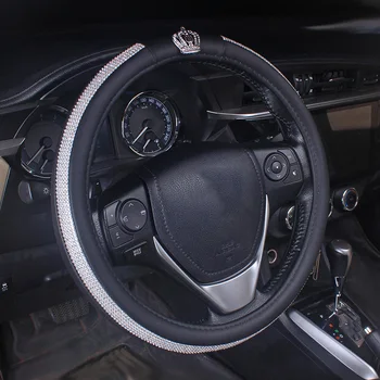 

Crown Bling Car Steering Wheel Cover PU Leather Crystal Diamond Auto Women Girls Interior Accessories Black Red For Summer