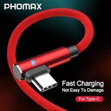PHOMAX usb type C светодиодный 90 градусов быстрая зарядка usb c кабель type-c кабель для передачи данных зарядное устройство usb-c для samsung S8 S9 Note 9 8 Xiaomi mi8 6