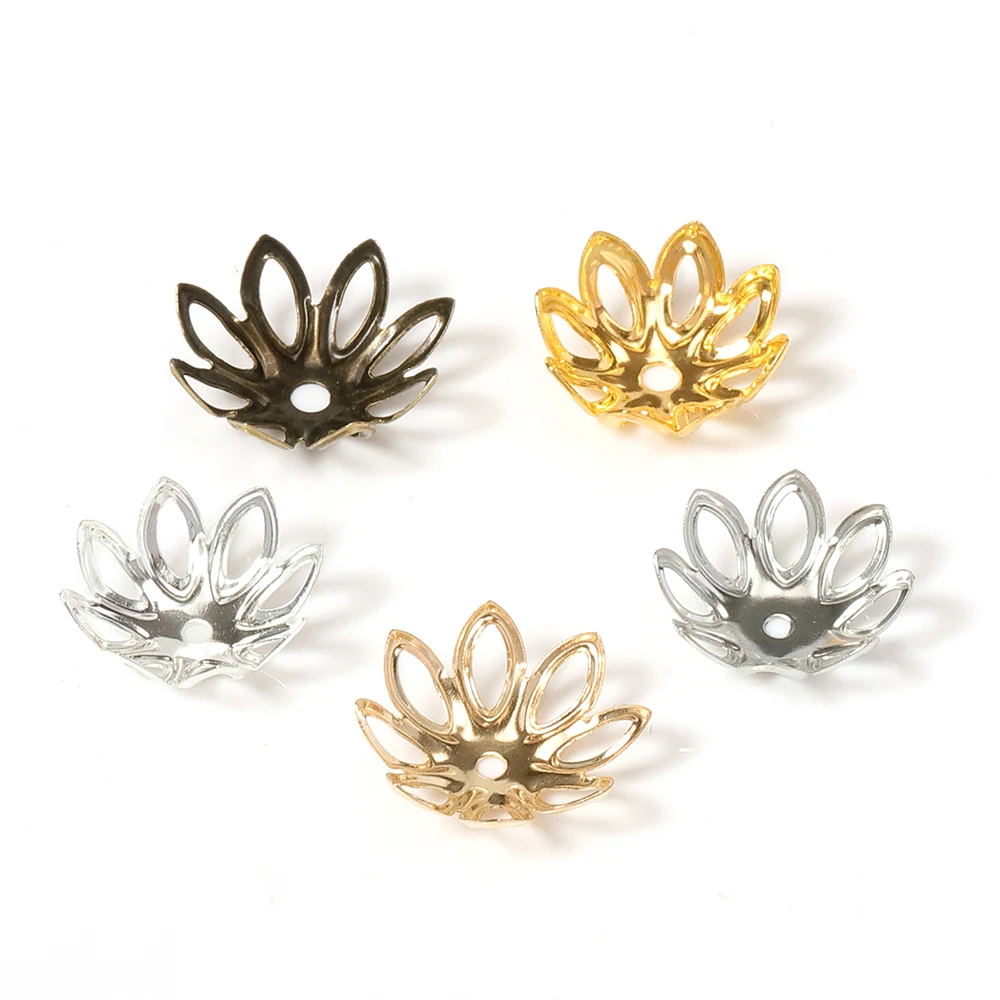 100pcs/lot 15MM Silver Gold Bronze Plated Flower Petal End Spacer Beads Caps Charms Bead Cups For Diy Jewelry Making Accessories