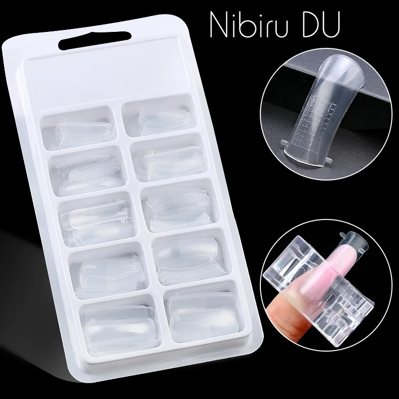 

100 Pcs Quick Building Gel Mold Tips Nail Dual Acrylic Cover Acrylic Mixed Size Forms Finger Extension Clear Nail Art Tool