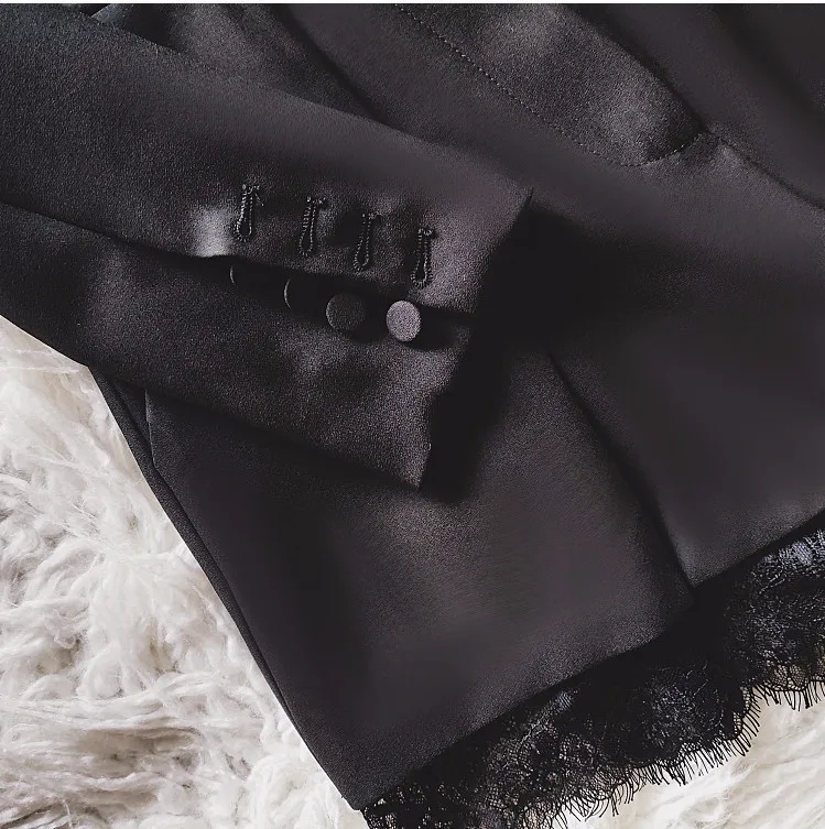 Элегантные женские черные костюмы офисная одежда ремень сексуальный глубокий v-образный вырез прямой Автопортрет Комбинезоны Женский кружевной Блейзер комбинезон