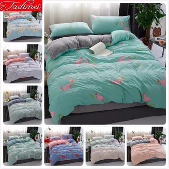 

Green Gray Flamingo Pattern Duvet Cover Bedding Set Adult Kids Child Soft Cotton Bed Linen Single Full Queen King Size 180*220cm