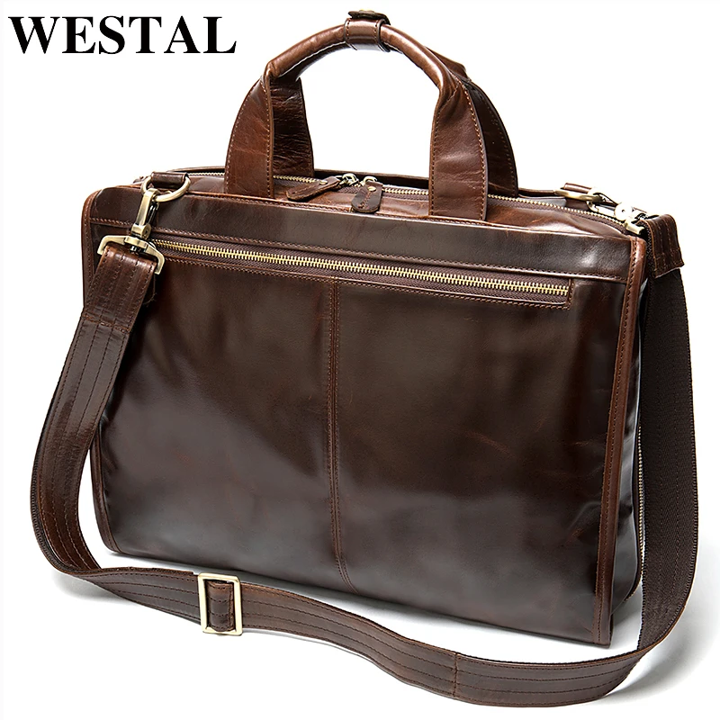 WESTAL men's bag men's leather laptop/briefcase bag for men messenger/office bag men design business document briefcase handbag WESTAL men's bag men's leather laptop/briefcase bag for men messenger/office bag men design business document briefcase handbag