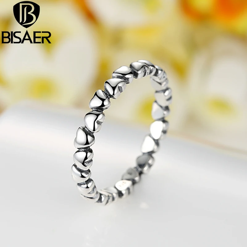BISAER 925 пробы Серебряное обручальное кольцо с сердцем, ювелирные изделия, Звездные следы, серебряные 925 кольца на палец для женщин, помолвка Анель