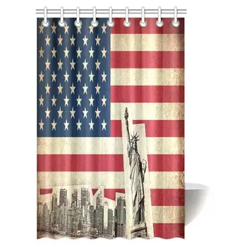 

Flag of USA Decor Collection, United States of America Country with Monuments Fabric Bathroom Shower Curtain Set with Hooks,