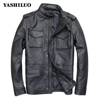 

2020 Men Black Genuine Leather Stand Collar Real Thick Cowhide Plus Size 7XL Winter Coat New Fashion Zipper Big Pockets Jacket