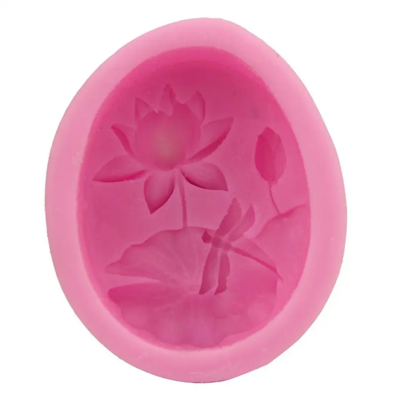 3D Лотос Стрекоза силиконовая форма для мыла Сделай Сам Глиняная свеча для выпечки торта помадки - Цвет: Розовый
