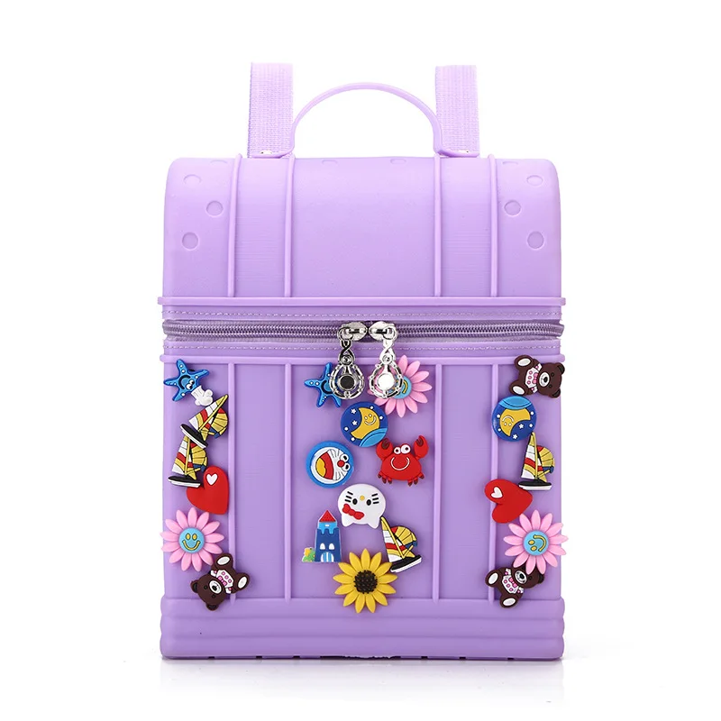 

Fashion Boys Girls Silica Gel Rainbow Color Kindergarten Children Cartoon Shoulder Casual Schoolbag Jelly Accessory Holes Bags