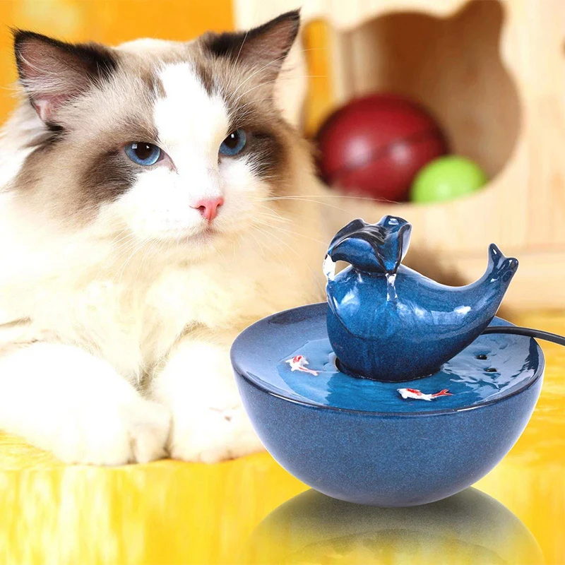 Керамический питьевой водяной фонтан для кошек, 1,0 литров фонтаны для домашних животных для кошек и собак, Электрический диспенсер для воды для домашних животных с тихим пум