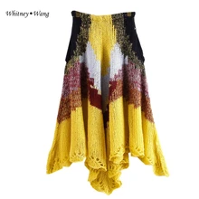 WHITNEY WANG осень зима мода уличная цвета контрастная Трикотажная асимметричная юбка женские юбки s