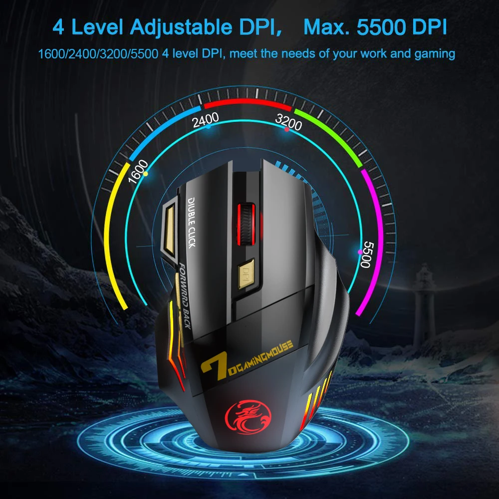 Recargable ratón inalámbrico ratón de ordenador jugador ergonómico ratón de juego USB ratones silenciosos con retroiluminación RGB Mause para PC portátil - Imagen 5