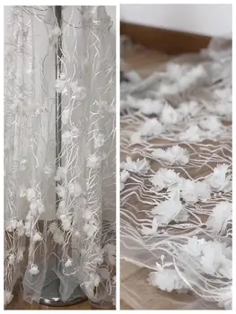 

African Lace Fabric 3 D Flowers Embroidered Nigerian Laces Fabric Bridal French Tulle Lace Fabric For Wedding Party 5 Yards