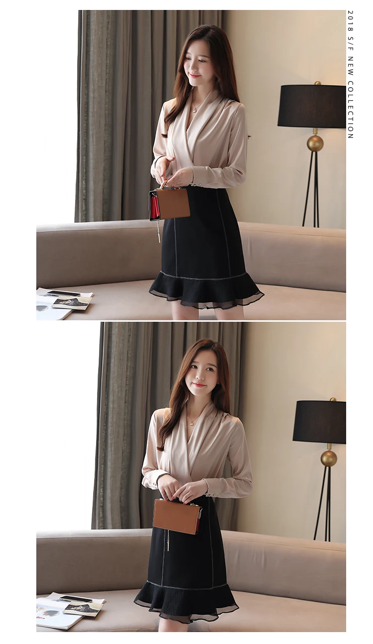 9 colors v-neck slim satin blouse shirt autumn new korean long sleeve wrap blouses OL office ladies white shirt tops