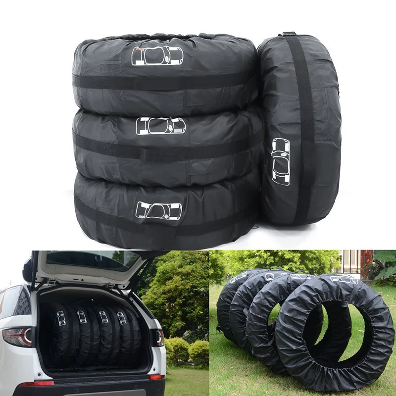 4Pcs Spare Tire Cover Case Polyester Automobile Tires Storage Bag Covers Auto Car Tyre Accessories Vehicle Wheel Rim Protector