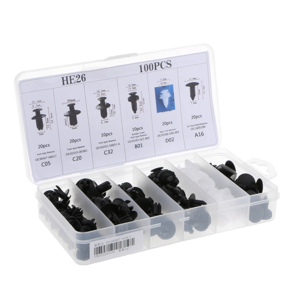 100pcs 6 Sizes Push Pin Retainer Universal For Auto Car SUV Pickup Truck