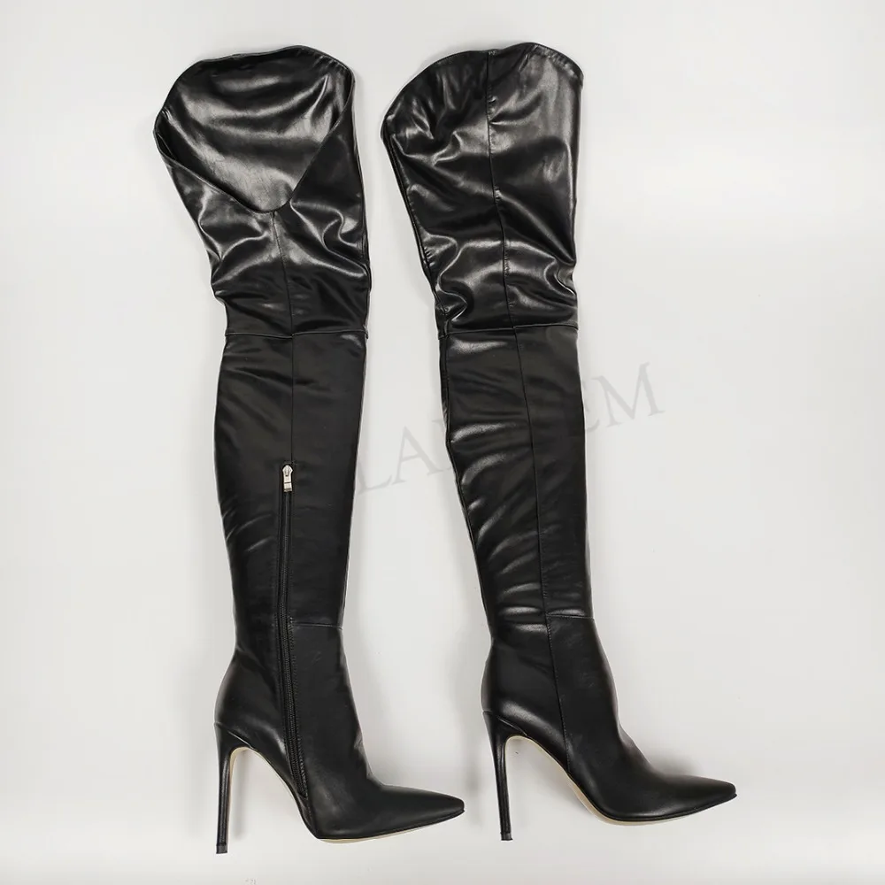 Women Thigh High Boots V Cut Side Zip Stiletto High Heels